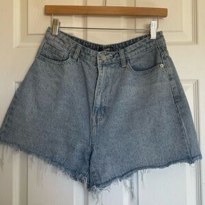 Missguided Medium Wash High Waisted Zip Fly Denim Cut Off Shorts Size 12